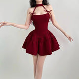 Bonnyshow  Bow Sexy Solid Women's Evening Gown Summer Elegant Chic Clubwear Party Dress Aesthetic Retro Fashion Outfits