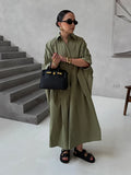 Bonnyshow  Loose Beach Women's Dressess Elegant Laple Short Sleeve Oversize Pockets A-line Female Robes 2025 Summer Fashion Lady Vestidos