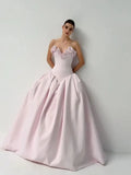 Bonnyshow Couture Blush Pink 3D Flower Long Evening Dresses Princess Flower A-line Women Formal Party Dress Lace Up Back