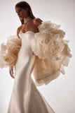 Bonnyshow Couture Beautiful Mermaid Evening Dresses With Handmade Flower Jacket 2 Pieces Bridal Party Dress Long Bloom Prom Gowns