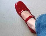 Bonnyshow  Square Toe Red Rivet Mary Jane Shoes Women Elegant Spring Autumn Flats Shoes Ladies Shallow Casual Black Loafers Footwear 2025