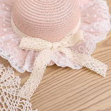 Bonnyshow Baby Girls Straw Hat And Shoulder Bag Set Summer Fashion Beach Bucket Cap Parent-Child Wide Brim Lace Holiday Beach Sun Hats