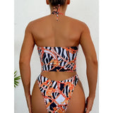 Bonnyshow  Sexy Print Bandeau Bikini 2025 Two Pieces Swimsuit Female Swimwear Women Thong Bikinis Set Bather Swim Beach Wear Bathing Suit