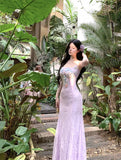 Bonnyshow  Women's Purple/Apricot Casual Flower Long Dress Sleeveless French Elegant Aesthetic 2000s Party A-line Dress Clothing 2025