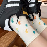 Bonnyshow 5 Pairs Cute Heart Print Socks for Women Y2K Korean Girls Colorful Socks Soft Breathable Cotton Ladies Crew Socks