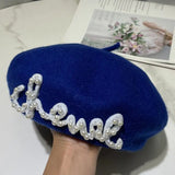 Bonnyshow New Letter Pearl Angora Fur Beret for Women Lady Winter Hat Artist French Painter Cap Female Warm Vintage Pumpkin Hats