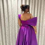 Bonnyshow Elegant Purple Ankle Length Satin Evening Dresses With Appliques Details African A-line Formal Party Dress