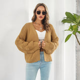 Bonnyshow  Women Autumn Winter Cardigans Sweater Lady Long Lantern Sleeve Knitted Solid Color Loose Cardigans