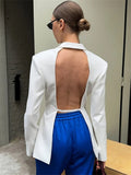 Bonnyshow Sexy Backless Suit Jacket Women's V-Neck Long Sleeve Fashion Slim Temperament Blazer Autumn And Winter Suitcase