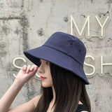 Bonnyshow Summer Bucket Hat for Women Solid Color Wide Brim Fisherman Cap Outdoor Soft Cotton Sun Hats Foldable Panama Bonnet