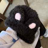 Bonnyshow Y2K Rabbit Ears Beanie Cap for Women Winter Warm Plush Knitted Hat Cute Cartoon Fluffy Fur Female Lady Skullies Ski Hats