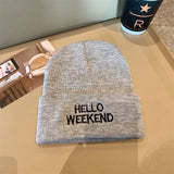 Bonnyshow Letter Embroidered Beanies Women Men Autumn Winter Warm Knitted Hat Korean Hip Hop Unisex Skullcap Couple Bonnets