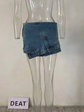 Bonnyshow  Fashion Fake 2 Piece Denim Shorts Women's High Waist A-line Irregular Hem Patchwork Designe Short Pants Summer New Tide