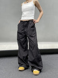 Bonnyshow Black Oversized Parachute Pants Women Wide Cargo Trousers Japanese Style Casual Pleated Joggers Streetwear Vintage Y2k
