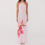 Bonnyshow  Women Cross Halter Neck Maxi Dress Backless Floral Boho Long Dress Summer Elegant Mermaid Vacation Sundress