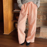 Bonnyshow Lounge Pants y2k Clothes Women Plaid Print Drawstring High Waist Loose Trousers with Pockets 2000s Clothing Streetwear