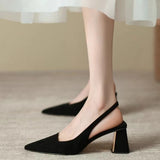 Bonnyshow  Black Sandals Women Summer New Fashion Women's Pointed Square Heel Sandals Pumps Women Shoes Office Dress Shoes Sexy High Shoes