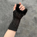 Bonnyshow Japanese Harajuku JK Plush Fingerless Knitted Cuff Gloves Y2K Sleeve Cover  Winter Warm Dew Half Finger Arm Gloves Mittens