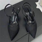 Bonnyshow  Summer Breathable Mesh Pointed Toe Women Pumps Elegant Slingbacks Thin High Heels Party Dress Shoes BIG SZIE 43