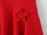 Bonnyshow  Sexy Red Halter Dress Women Slim Low Waist Spliced 3D Flower Swing A-lined Backless Short Dresses Summer Robe