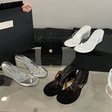 Bonnyshow  New Summer Clip Toe PVC Transparent Wedges Heels Women Slippers Fashion Party Flip Flop Slides Shoes