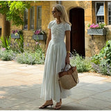Bonnyshow  Solid Pleated Short Sleeve Women Dress Minimalist Waist Loose Skirt 2025 Summer Casual Female Vestido Daily Commuting Lady Robe