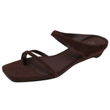Bonnyshow  Women's natural suede leather narrow band slip-on summer 2.5cm kitten heel slides sandals elegant ladies slim dress shoes woman