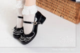 Bonnyshow  Lolita Style Lace Bow Mid-heel Leather Shoes Sweet and Cute Fashion Spring Autumn Elegant Mary Jane Low Heel Pumps Femme