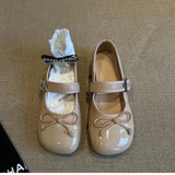 Bonnyshow  French Retro All-match One-word Buckle Mary Jane Shoes Women's 2025 Spring and Autumn New Bow Flat Shoes Single-layer Shoes