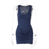 Bonnyshow  Sleeveless Ruched Patchwork Mini Dress Women’S Solid Sexy Casual Outfit Party Club Streetwear Spring Summer Dress