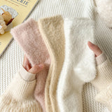 Bonnyshow Winter Mink Fleece Socks for Women Warm Thicken Plush Floor Sock Female Solid Color Thermal Snow Home Sleep Socks