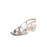 Bonnyshow  Beige Heeled Sandals 2025 Summer Large Size Square Toe Buckle Strap Retro Woman Shoes Med Black Fashion Big Rhinestone Original