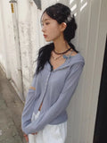 Bonnyshow Fashion Simple Thin Hoodie Tops Women Long Sleeve Sun Protection Cardigan 2024 Spring Autumn New Single Breasted T-shirts