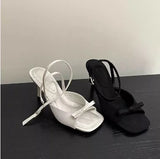 Bonnyshow  Beige Heeled Sandals Fashion Womens Shoes 2025 Black Luxury Retro Comfort New High Girls Stiletto Bow Summer Low Rubber Back Str