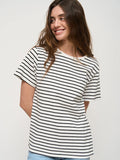 Bonnyshow Summer Short Sleeve Striped T-Shirts Women Knitted Basic Casual Tops Female Cozy Loose Cotton Tees