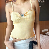 Bonnyshow Apricot Tank New Summer Women Sleeveless Sexy Camisole Fashion Streetwear V-Neck Butterfly Appliques Casual Slim Versatile Tank