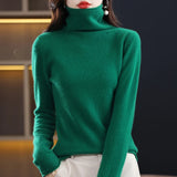 Bonnyshow 100% Pure Wool Women Sweater Autumn Winter Fashion Pile Collar Pullover Cashmere Sweater Casual Long-sleeved Knitted Tops