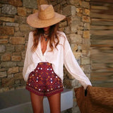 Bonnyshow  Embroidery Women's Shorts Elegant High Street Patchwork Contrast Short Pants Lady Summer Fashion New Lady Streetwears 2025