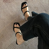 Bonnyshow  Summers Narrow Band Women Slippers Shoes Casual Street Style Ladies Open Toe High Heel Slides