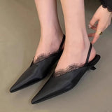 Bonnyshow  Lace Denim Women's Closed Toe Sandals Low-Heeled Shoes With Strap Low-heeled Laces Stiletto  Pointed Clear Fashion Girls