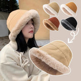 Bonnyshow Soft Thickened Plush Winter Bucket Hat Fashion Outdoor Warm Beanies Fisherman Hat Trend Ladies Windproof Panama Hats