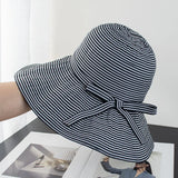 Bonnyshow Wide Brim UV Protection Sun Cap Women Outdoor Bob Foldable Bucket Hat Summer Outdoor Stripe Fisherman Hats Panama Gorros