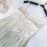 Bonnyshow  Delicate Green Spaghetti Strap A-Line Tulle Dress Elegant Women's Lace Romantic Evening Party Dresses Chiffon Gown