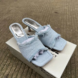 Tassel Denim Slippers Women Summer Vintage Blue High Heels Sandals Casual Streetwear Heeled Ladies Shoes Fashion Slides New 2025
