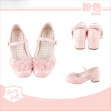 Bonnyshow  Lolita Style Lace Bow Mid-heel Leather Shoes Sweet and Cute Fashion Spring Autumn Elegant Mary Jane Low Heel Pumps Femme