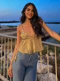 Bonnyshow  Sexy Embroidery Strap Vest Women Hollow Out Lace Up Tube Tops Sleeveless Backless Tanks  2025 Summer Vacation Beach Tops Lady