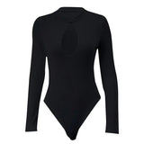 Bonnyshow Autumn Women Bodysuits New Black Sexy Hollow Out Streetwear Fashion Long Sleeve Bodysuits Female Bodycon Versatile Knit Clothing