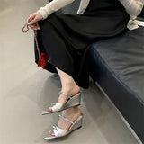 Bonnyshow  Summer Designer Wedges Slippers Women Pointed Toe Thin Low Heels Party Ladies Slide Shoes Zapatos De Mujer