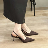 Bonnyshow  High Quality Satin Buckle Strap Women Pumps Sandals Fashion Shallow Thin Heels Pointed Toe Slingback Mules Shoes