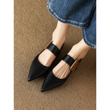 Bonnyshow  Spring Women Nature Suede High Thick Heels SmallHut Black Apricot Square Toe Pumps Elegant Lady Metal Decoration Shoes